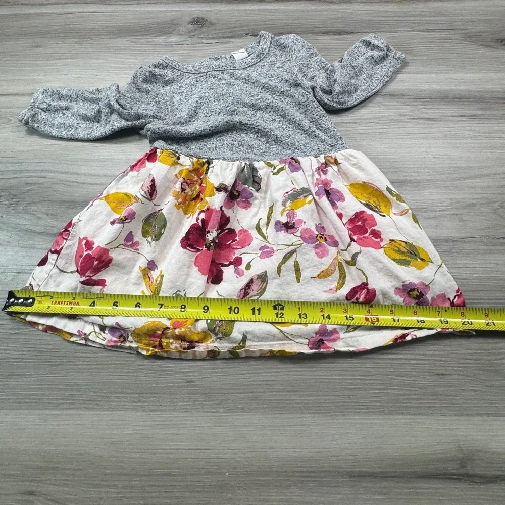 Gap Toddler Girls Long Sleeve Floral Mixed‎ Media Dress Grey Pink Yellow Size 3T